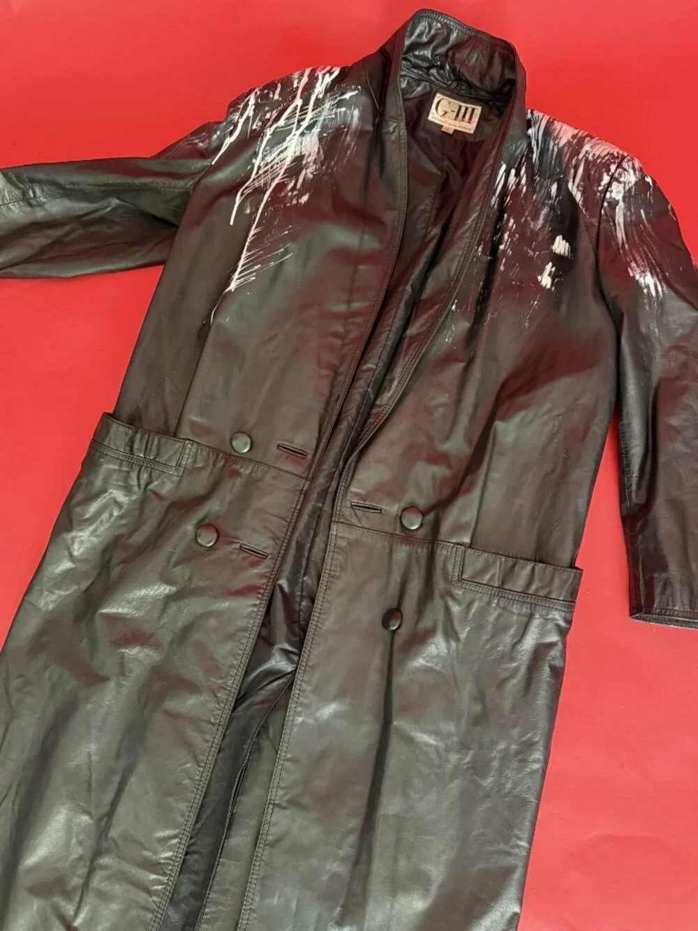 Upcycled Leather Statement Coat – Vintage 80s/90s Black Trench - Picture 7 of 12